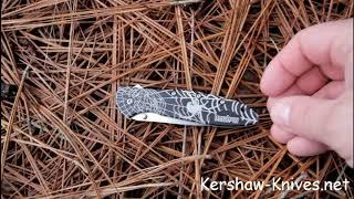 Kershaw Leek with Black Widow and Spider Web Engraved on Handle - Kershaw-Knives.net