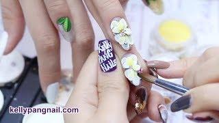 Cách vẽ cọ nổi mẫu nail Hoa Trắng siêu cute - Học nail | KellyPang Nail