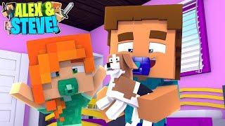 Minecraft LIFE OF STEVE AND ALEX - BABY ALEX & BABY STEVE STEAL A PUPPY FROM A DOG POUND!!!