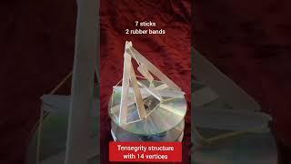 Tensegrity structure with 7 popsicle sticks, 14 vertices