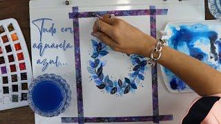 Aquarela Floral Azul - Blue Floral Watercolor Speedpainting - Pintando para Sempre