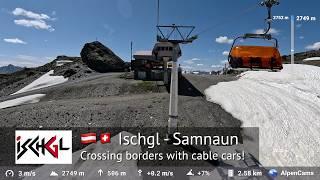 From Ischgl  in Austria to Samnaun  in Switzerland via cable cars in summer