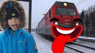 Our favorite train! Rode the train and max is covered by snow. A video about trains for kids
