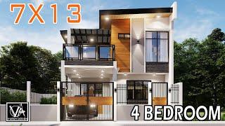 Two Storey Modern House Design 4 Bedroom 7 X 13 Meters | Floor Plan