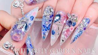 Spring Butterfly Garden Nail Art How to nail extensions at home / ASMR