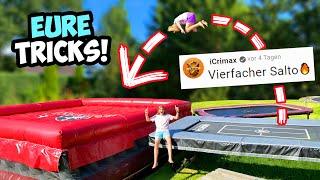 Wir machen EURE TRICKS vom SUPER TRAMPOLIN ins XXL LUFTKISSEN!