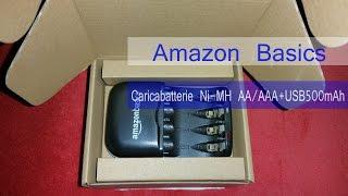 AmazonBasics - Carica batterie con porta USB per batterie Ni-MH AA e AAA