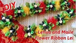 How To Make Red and Yellow Lehua and Maile Flower Ribbon Lei