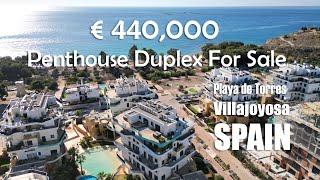 Penthouse duplex from developer on the sea front for sale in Villajoyosa, Spain. Playa de Torres