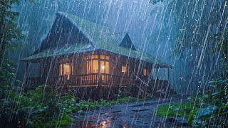 Sleep immediately with Heavy Rain and Thunder on the farmhouse roof in the Mystical Forest at Night