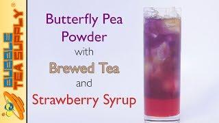 How to Make a Butterfly Pea with Brewed Tea and Strawberry Syrup Drink