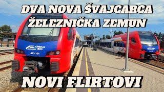 BEOGRAD ZEMUN dva nova voza Flirt u železničkoj stanici direktno snimak okoline i stanice