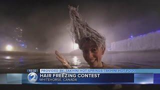 Freezing temperatures spark wild hairdos at Canada hot springs