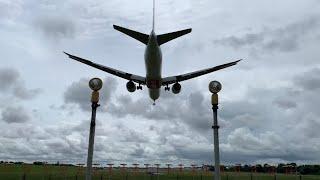 Emirates Boeing 777 landing at BHX Birmingham Airport 04/07/2021