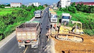 Wonderful Great New Project Landfilling by Excellent skill Driver Dozer KOMATSU D53P with Dump truck