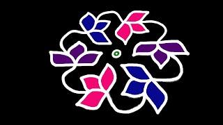 Flower kolam | flower rangoli | 9 - 5 dots kolam | pulli kolam | simple flower muggulu | easy kolam