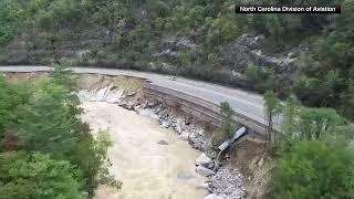 I-40 shoulder washed away in North Carolina in the aftermath of Tropical Storm Helene