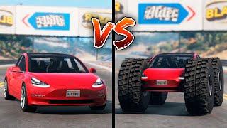 Monster Truck Tesla Model 3 vs Normal Tesla Model 3 in BeamNG Drive - which is best? | BimTestCrash