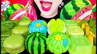 ASMR WATERMELON MOCHI WAGASHI GREEN DESSERT 수박 모찌 화과자 먹방 MUKBANG, EATING