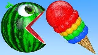 Learn Colors with PACMAN and Farm WaterMelon IceCream SuperHero Street Vehicle for Kid