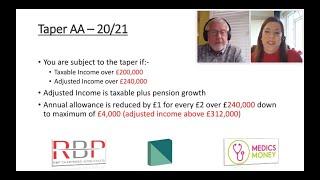 NHS Pension webinar by Medics Money including annual allowance, threshold income, adjusted income.