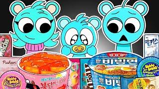 INCREDIBOX SPRUNKI - SKY Family Convenience Store BLUE PINK Food Mukbang Animation | ASMR