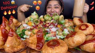 100 CHATPATA DAHIPURI AND CHICKEN KACHORI WITH ALOO SAMOSA AND HOT COFFEE | ASMR EATING MUKBANG