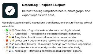 DefectLog - Inspect & Report: Track Issues, Manage Punch Lists, Snag Lists & Inspection Reports