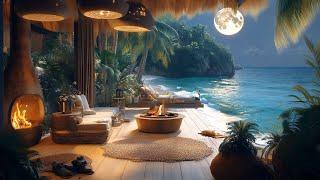 Oceanfront Serenity  Campfire & Gentle Night Waves for Restorative - Heals the Mind - Meditation