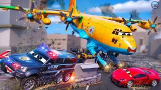 Spy Fighter Plane Crash vs Monster Police Car Chase, Hero Cars Rescue, City Destruction, Car Crash