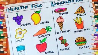 healthy and junk food drawing|healthy and unhealthy food drawing