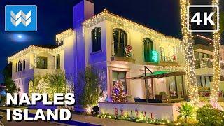 [4K]Naples Island Christmas Lights in Long Beach California 2024 Night Walking Tour Vlog