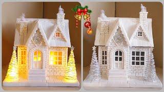 DIY Christmas House Using Cardboard And Polystyrene Food Boxes (Styrofoam Food Containers)