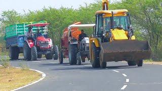 JCB 3dx Repairing Road on Canal | Mahindra Arjun NOVO 4x4 | Eicher 485 | Mahindra 275 Paddy Thresher