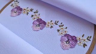 Border Embroidery Viola & Daisy - Easy flower stitches