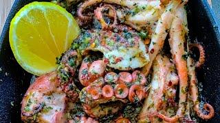 Sizzling Octopus in olive oil, Garlic, Coriander, Chilli and Lemon اخطبوط ب كزبرة و حامض و ثوم و حر