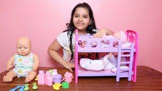 لعبة بيبي توأم مع سرير طابقين!! العاب بنات!!   !!Baby Doll Bunk Bed Bedroom House toy