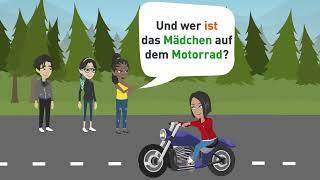 Deutsch lernen | Und wer ist das Mädchen auf dem Motorrad? | Relativsätze und Adjektivdeklination