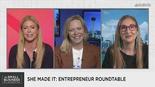 She Made It: Entrepreneur Roundtable Holly Thaggard & Maxeme Tuchman with Jill Martin at CNBC Events