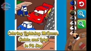 Coloring Lightning McQueen, Guido, and Luigi in Pit Stop | Cars Pit Crew Art Fun| Fun Hop