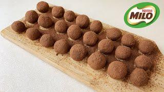 MILO TRUFFLES 2 INGREDIENTS RECIPE | MILO BALLS 2 BAHAN | CONDENSED MILK CHOCOLATE TRUFFLES