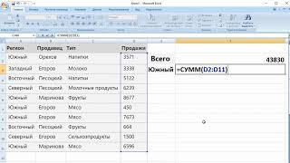 Выборочное суммирование в Excel функцией сумм()