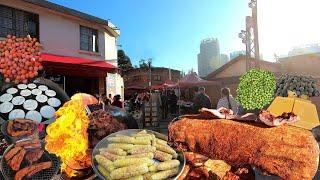 Chinese Yunnan cuisine ENG SUB 中國雲南趕大集，脆皮烤豬，爆炒鱂魚，傣味烤肉，金湯熱鹵，炸牛乾巴，爽滑豌豆粉等美食目不暇接，在早市裡的雲南風味美食