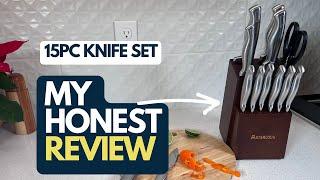 Found on Amazon: 15 Pieces Kitchen Knife Block Set -These are SHARP!