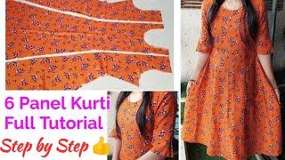 6 Panel Kurti Cutting and Stitching Full Tutorial Step by Step | Umbrella Cut Kurti/Suit Cutting