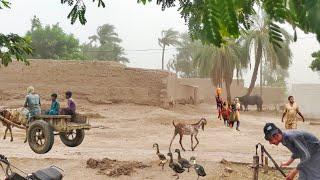 What are the conditions when there is a storm in the village? Village life in Pakistan