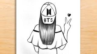 Easy BTS Drawing | How to Draw a Girl with BTS Cap | BTS Girl Drawing | BTS Army Pencil Sketch