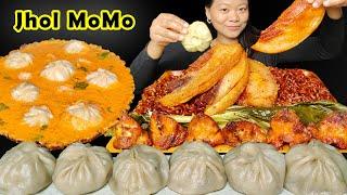 Pork MoMo Mukbang, Eating Spicy Black Bean Noodles With Pork Belly & Chicken Diamond