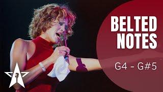 Whitney Houston / Belted Notes in 1 minute (Vocal Range: G4-G#5)