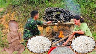 Harvesting Forest Fruits: Peeling process Taking the seeds of Buffalo feet Goes to the market sell.